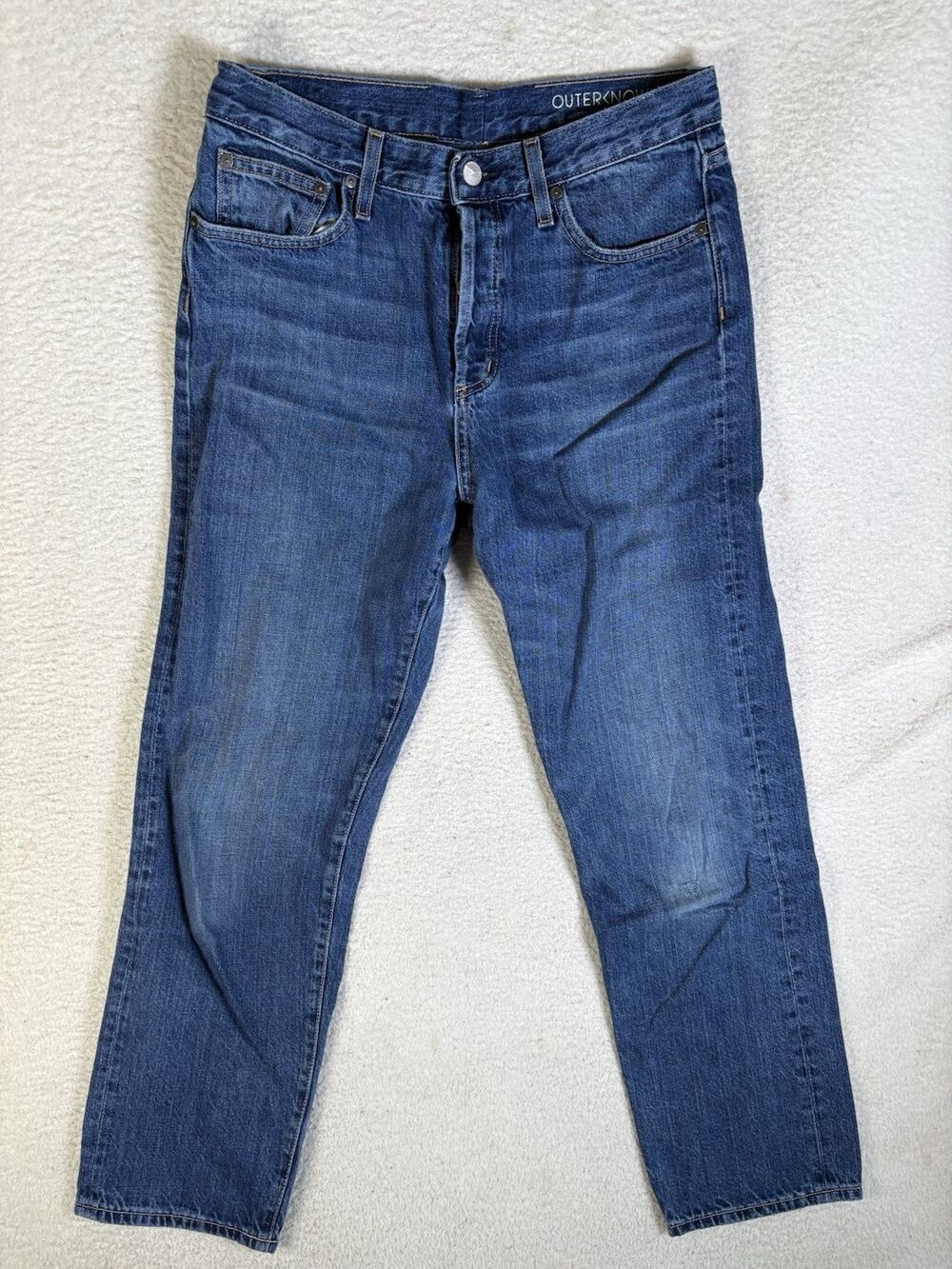 Outerknown SEA Fillmore Boyfriend Jeans Womens 28 30x28 Blue Button Fly READ